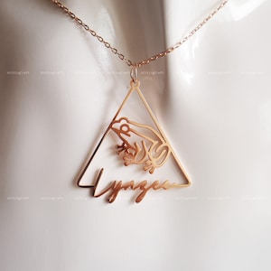 Custom Name Frog Necklace, Personalized Frog Pendant, Animal in Triangle, 925 Sterling Silver Necklace, Silver, Gold, Rose Gold, N2004
