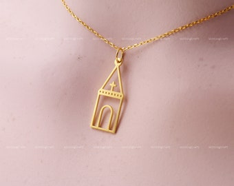 Church Necklace, Christian Necklace, Cross Necklace, Pray to God, 925 Sterling Silver Necklace, Silver, Gold, Rose Gold, N1008