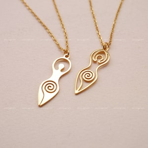 Spiralgöttin Halskette, göttlich Weiblich, Spiritualität, Glaube, Symbol des Lebens, 925 Sterling Silber Halskette, Silber, Gold, Rosegold, N1030