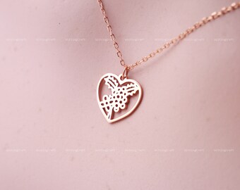 Birth Month Flower Necklace, Birth Flower in Heart Necklace, 925 Sterling Silver Necklace, Silver, Gold, Rose Gold, N1036