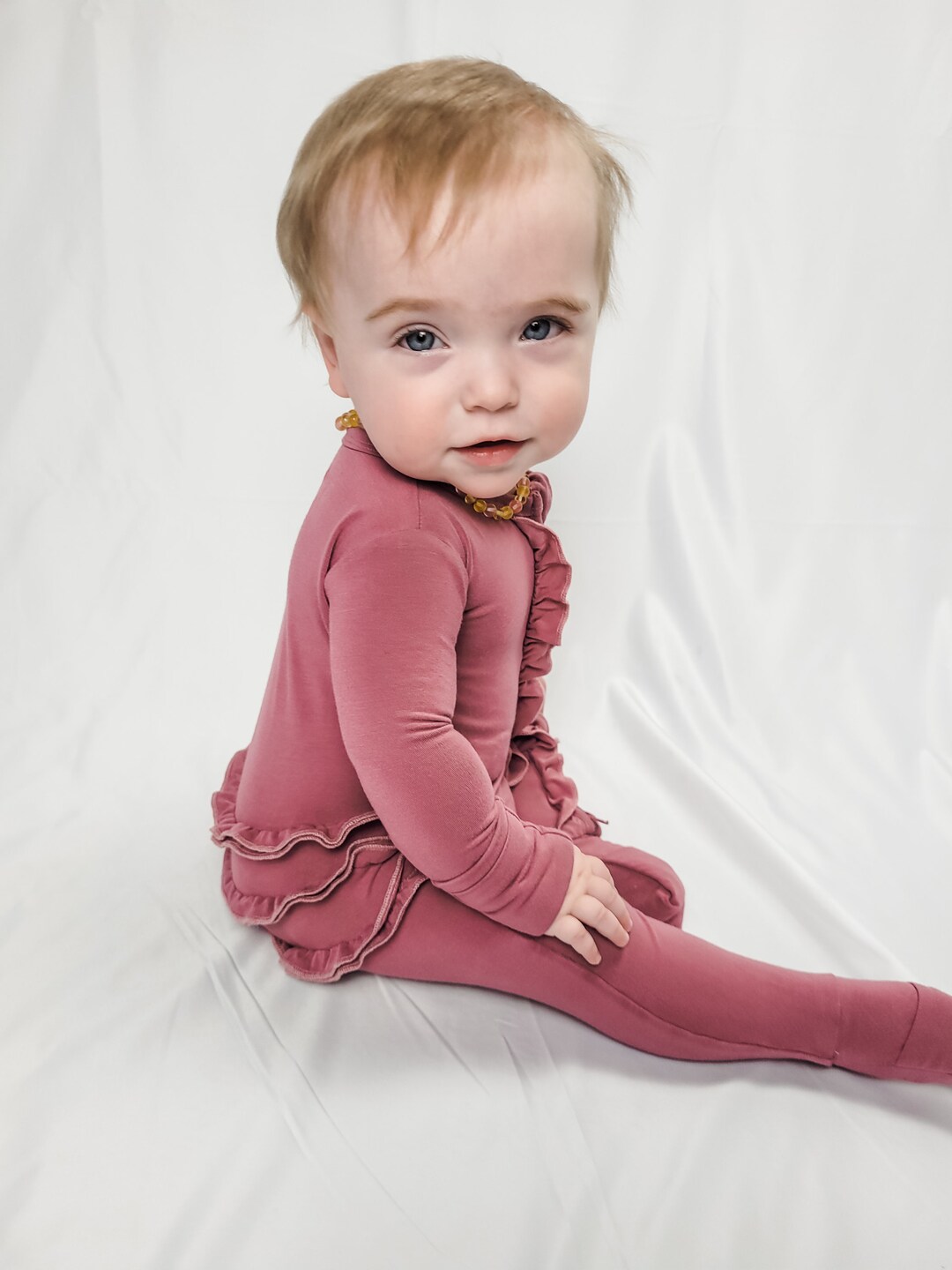 Solid Classic Ruffle Footie with Snaps - Aloe main image 1