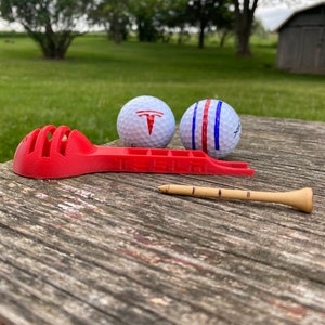 Golf SPOON-Tesla-5in1-Golf Multi Tool-Custom Ball Marker Stencil-Triple Line Putt Alignment Stencil-Divot Tool-Tee Height Marker- Club Rest