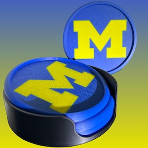 University of Michigan Coasters with Holder | Michigan Fan Gift | Wolverines Football | Sports Themed Coaster | College Football | Big Ten