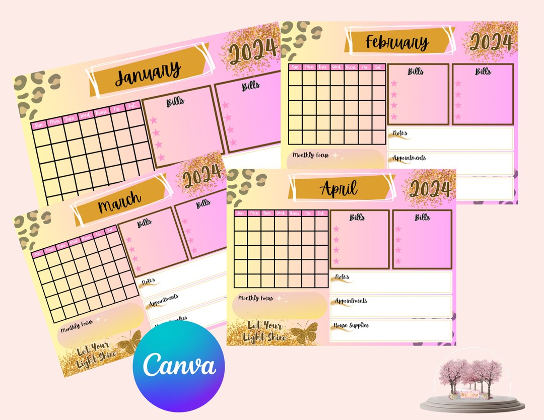 2024 Calendar Planner, Monthly Planner, Digital Planner, Customizable