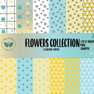 花のデジタルペーパー、デジタルペーパー 12&quot;x12&quot;、印刷可能なペーパー、スクラップブックペーパー、即時ダウンロード