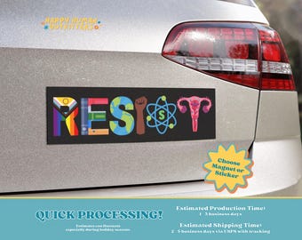 RESIST automagneet of bumpersticker, LGBTQ, feministisch, verboden boeken, wetenschap is echt, reproductieve rechten, BLM, klimaatverandering, liberaal