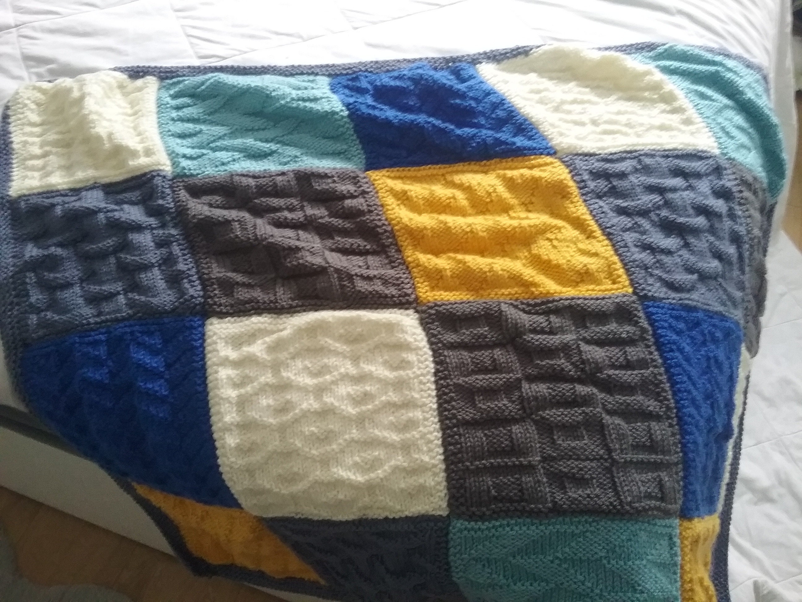 Hand knitted blanket square patchwork throw approximately 98 Etsy