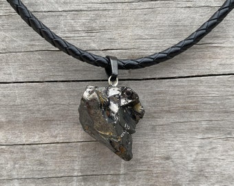 Elite Noble Raw Shungite Pendant & Leather Necklace (3-5 gr) | Authentic Handmade in USA | Unisex | 5G EMF Protector | Birthday Gift Idea