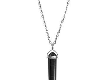 6-Point Shungite Pendant | Long Stainless Necklace | Hexagonal Crystal Point | Teens Men Women | 5G EMF Protector | Birthday Gift