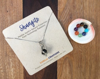 Interchangeable Shungite Sterling Silver Pendant & Necklace | Lava Stone Aromatherapy Chakra Gemstones | 5G EMF Protector | Mothers Day Gift