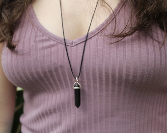 6-Point Hexagonal Shungite Pendant Necklace | Crystal Point Pendulum | 5G EMF Protector | Birthday Gift Idea | Men Women Teens