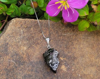 Elite Noble Raw Shungite Pendant | Sterling Silver Necklace (3-5 gr) | Authentic Handmade in USA | 5G EMF Protector | Unique Gift Idea