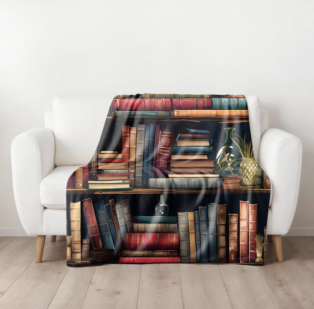 Vintage Book Blanket, Reading Blanket, Gift for Bookworms, Dark
