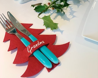 Personalised  Christmas Cutlery holder Set of 4