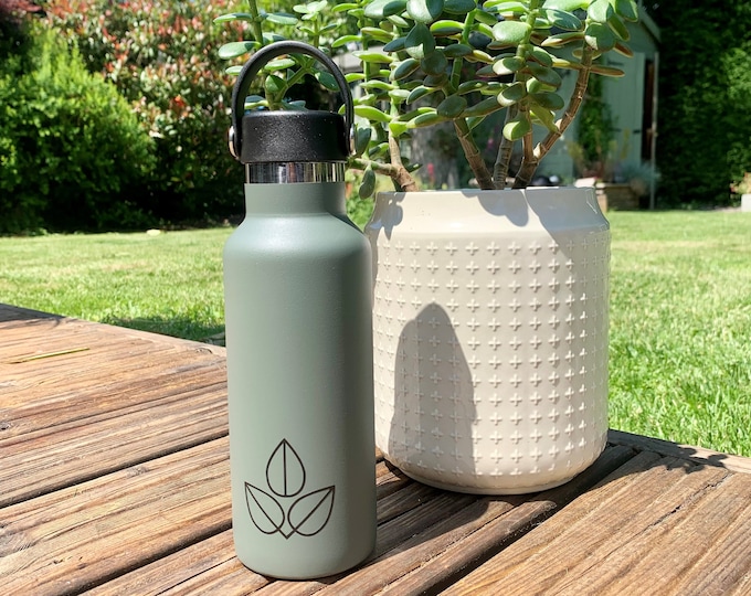 Our Personalised Planet Positive, green for life insulated stainless steel water bottle, perfect for those summer adventures! BPA free.