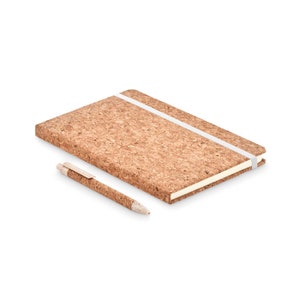 A5 cork cover notebook with lined paper and pen with cork barrel. image 2