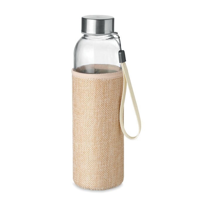 Reusable glass bottle with material pouch