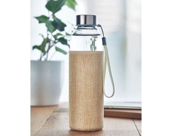 Reusable glass bottle with material pouch