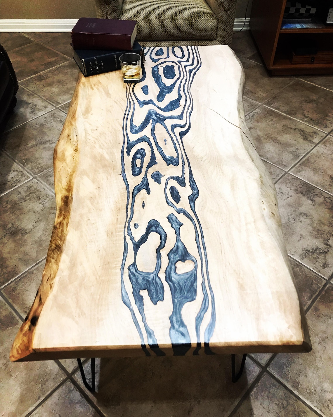 Coffee Table Live Edge Epoxy Resin Maple Wood Etsy