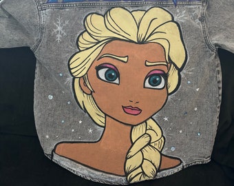 Elsa “Frozen” Denim Jacket Painted and decorated by hand.