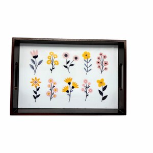 Handmade Wooden Serving Tray – Charming Floral Artwork for Elegant Dining & Home Décor, Perfect for Tea, Coffee, and Heartwarming Gatherings