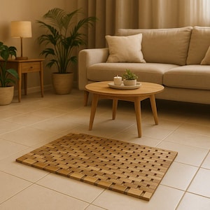 Handmade Teak Wood Bath Mat: Non-Slip Spa Bathroom Decor (79x49 cm)