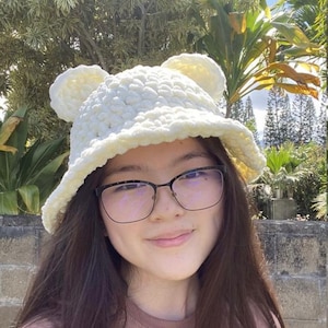Super Soft Fluffy Cute Bear Animal Chunky Crochet Bernat Knit Bucket Hat