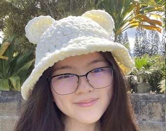 Super Soft Fluffy Cute Bear Animal Chunky Crochet Bernat Knit Bucket Hat