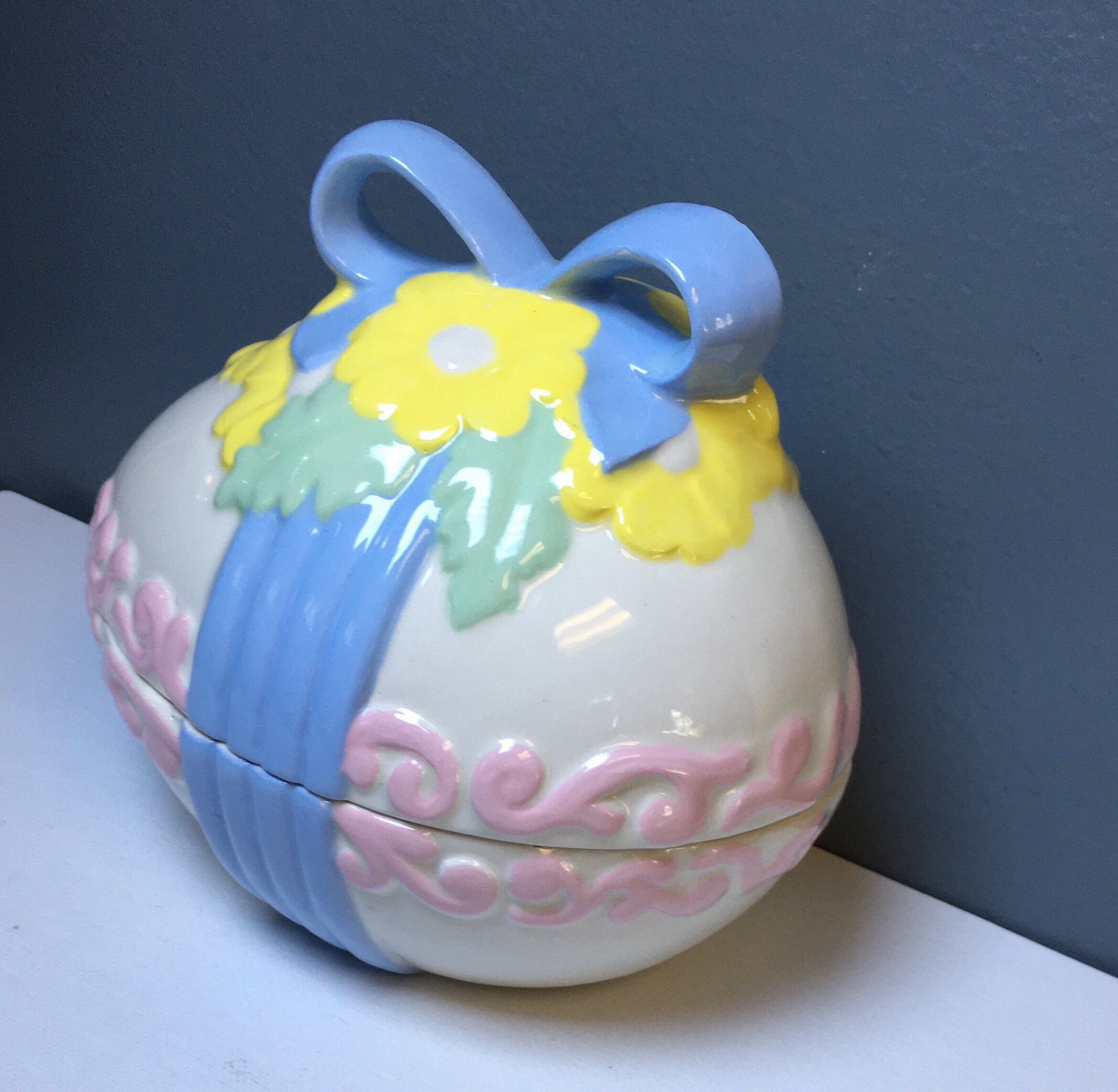 Rare Vintage Floral Ceramic Easter Egg Candy Dish With Lid Etsy