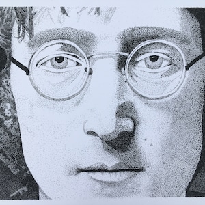 John Lennon | Beatles | Stippling | Pointillism | 8x10 Print | Limited | Black and White |Hand Drawn (by me)