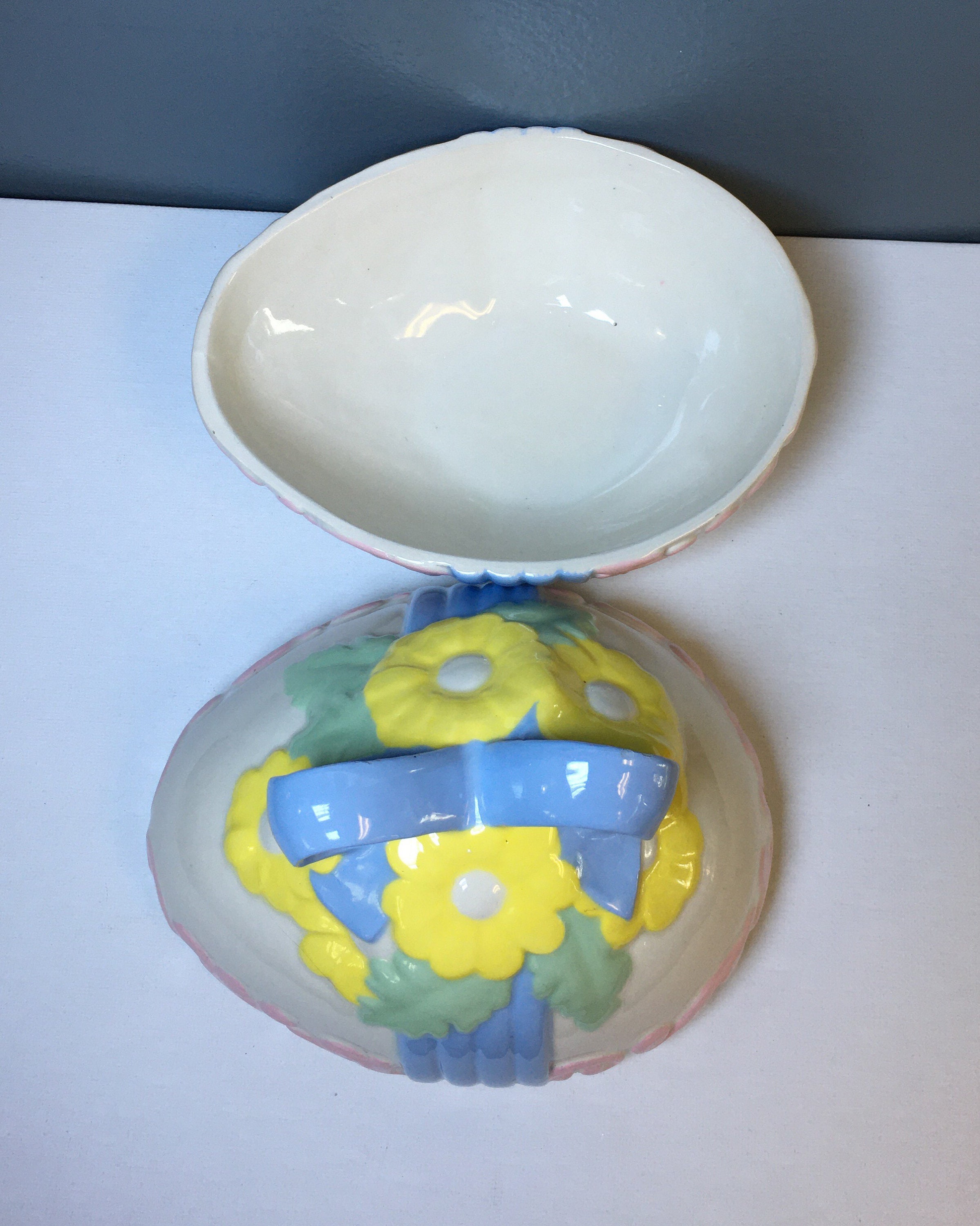 Rare Vintage Floral Ceramic Easter Egg Candy Dish With Lid Etsy