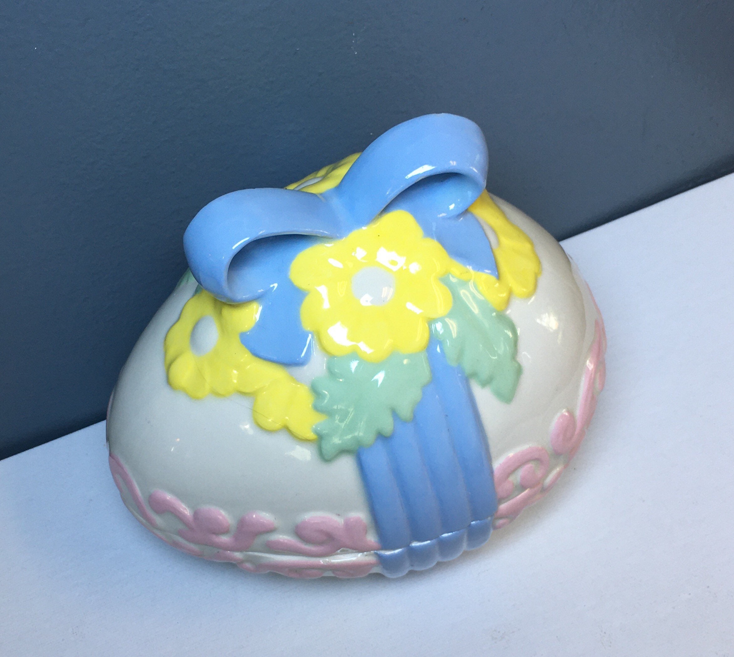 Rare Vintage Floral Ceramic Easter Egg Candy Dish With Lid Etsy