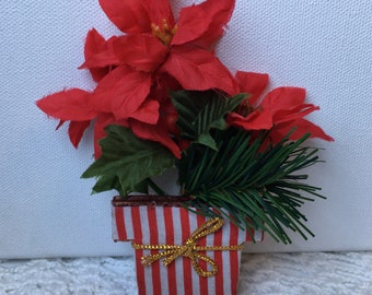 Vintage Christmas Tree Refrigerator Fridge Magnet Poinsettia Flower in Pot Red 4.5”