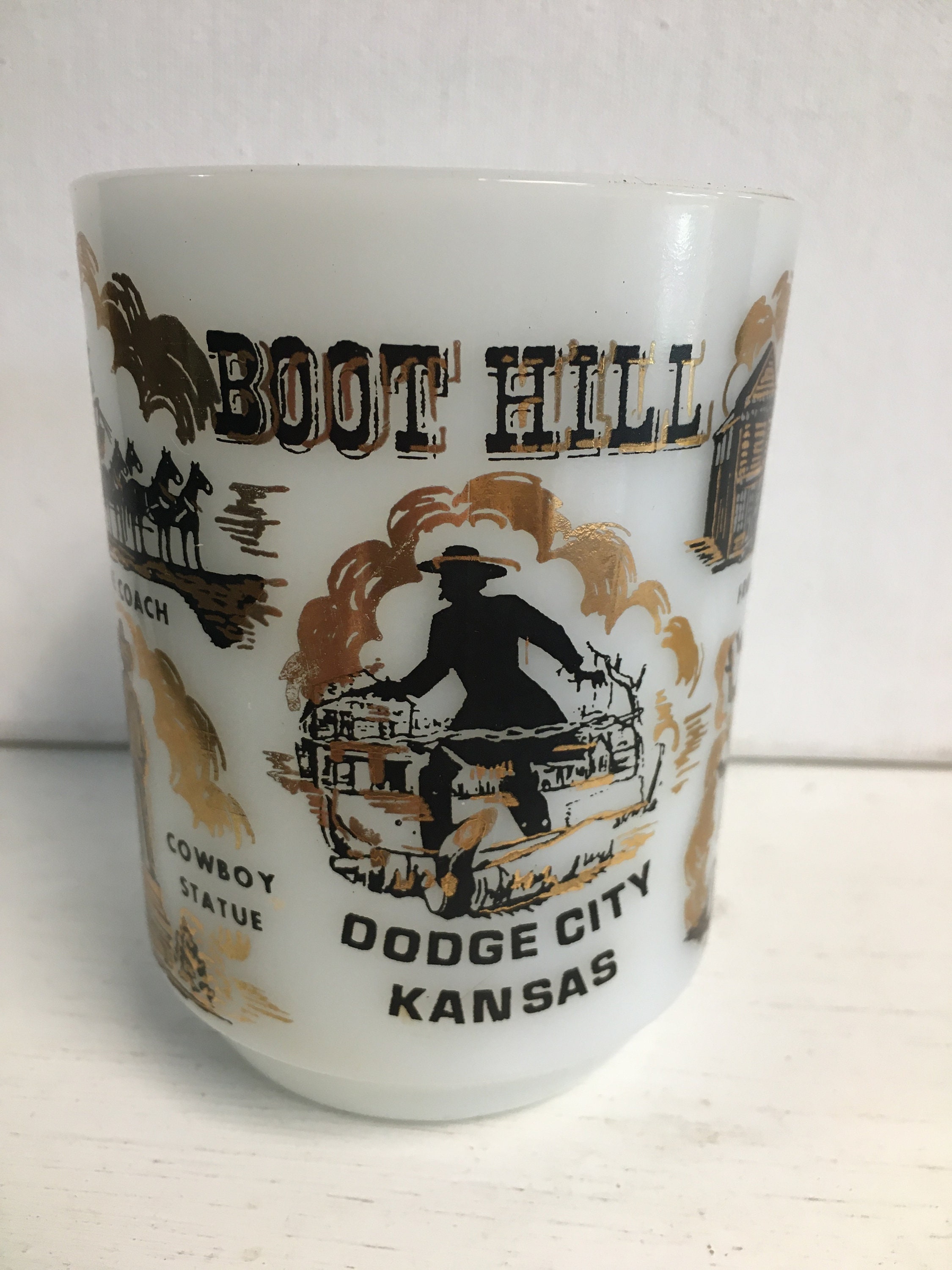 Long Branch Saloon Boot Hill Dodge City Kansas Vintage Siesta Ware Souvenir  Mug Brown Glass With Wooden Handles 