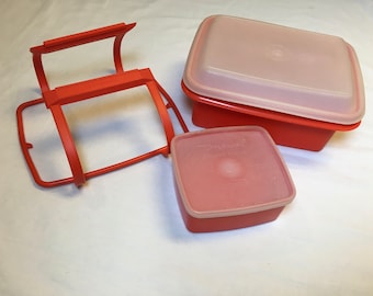 Vintage | Tupperware Lunch Tote | Tupperware Lunch Box Vintage Lunch Box | Lunch tote | Sandwich Container | Nesting Lunch Tote Orange Retro