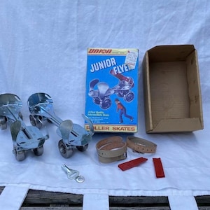 Vintage 1970er Jahre Union Junior Flyer Metall Rollschuhe Retro Einstellbare Größe 1-9 Alter 4-12 Kinder