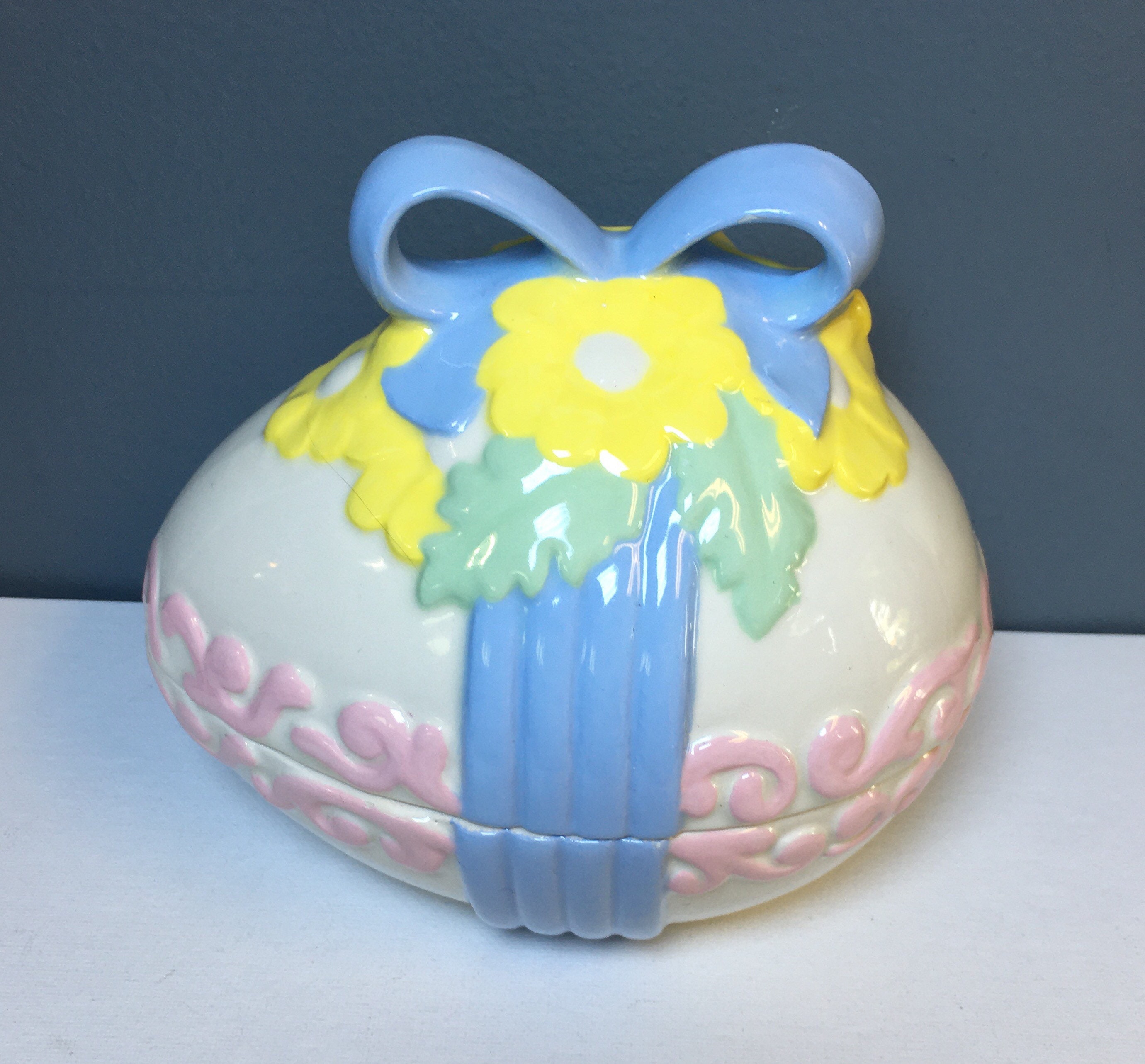 Rare Vintage Floral Ceramic Easter Egg Candy Dish With Lid Etsy