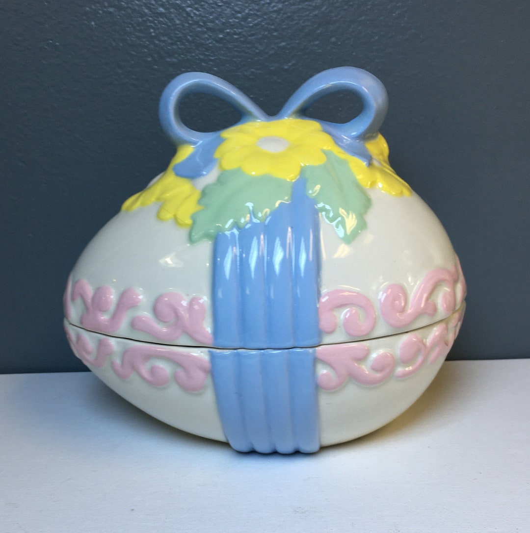 Rare Vintage Floral Ceramic Easter Egg Candy Dish With Lid Etsy