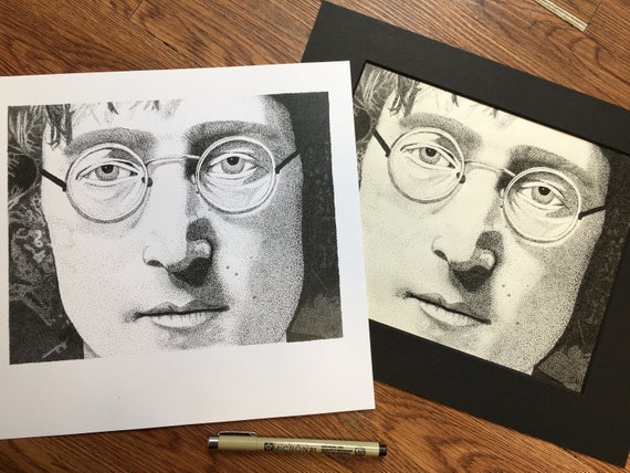 ジョン・レノン | ビートルズ | 点描 | 点描画 | 8x10 プリント | 限定