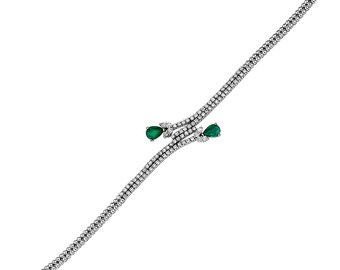 18k White Gold Diamond - Drop Emerald Bracelet-PBLK017