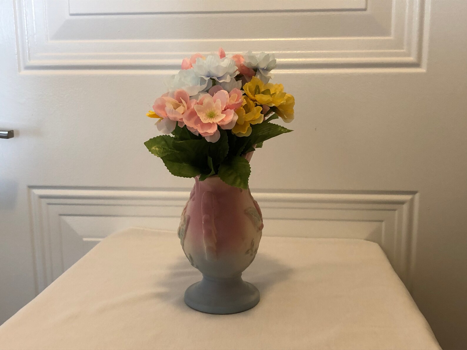 Antique Hull small vase containing flowers yellow pink and | Etsy