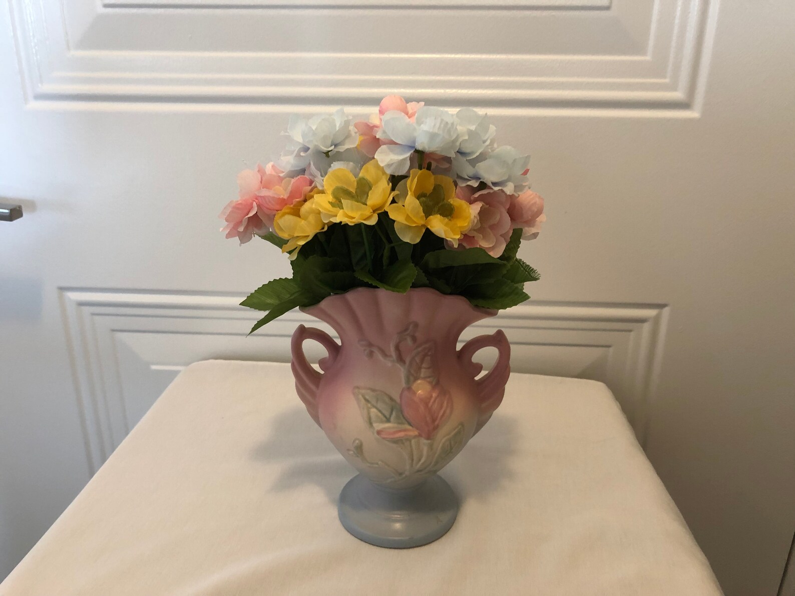 Antique Hull small vase containing flowers yellow pink and | Etsy