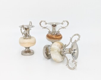 Marble Candlestick Holders, Set of 3