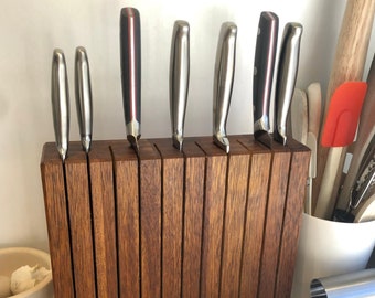 Medium Hand made wooden knife block in Merbau timber, storage for eleven knives