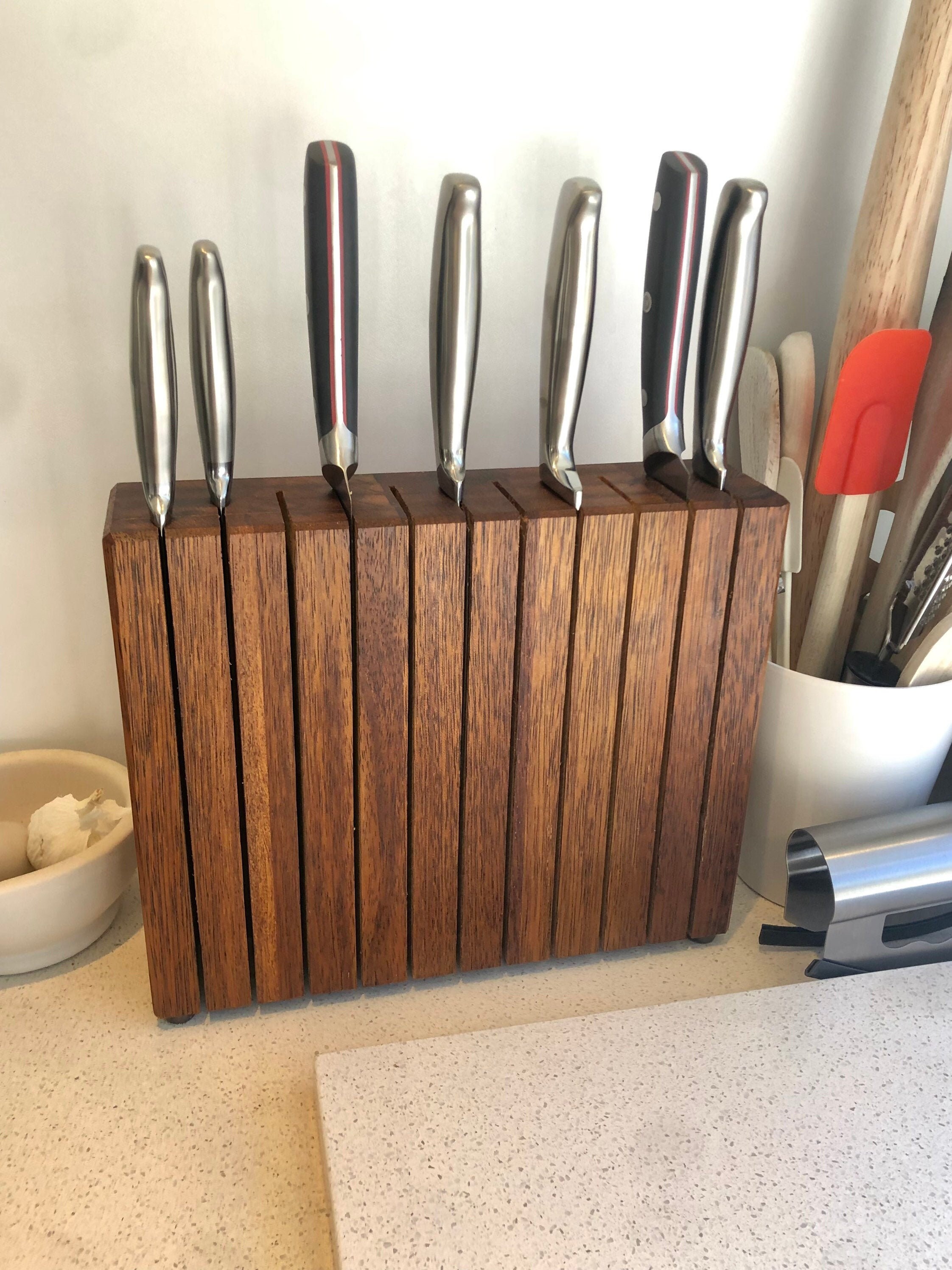 Medium Hand Made Wooden Knife Block in Merbau Timber Storage Etsy Canada