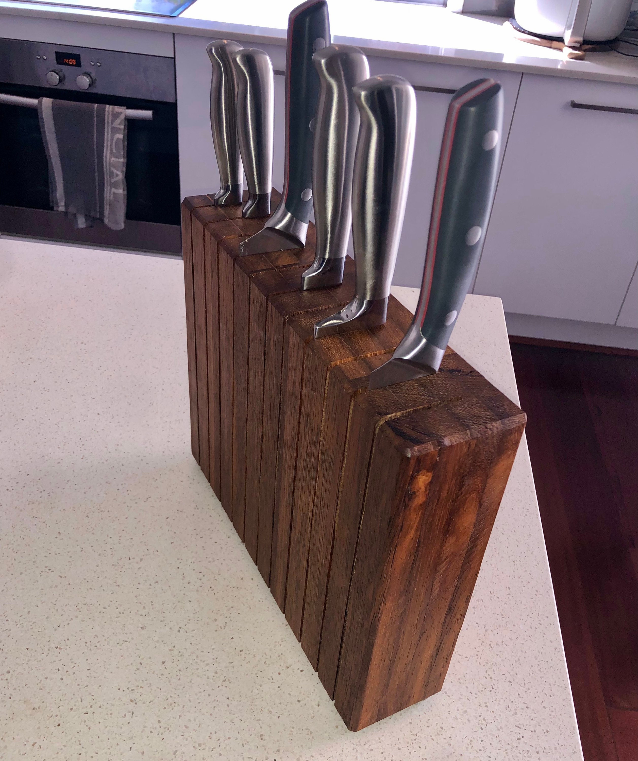Medium Hand Made Wooden Knife Block in Merbau Timber Storage Etsy Canada