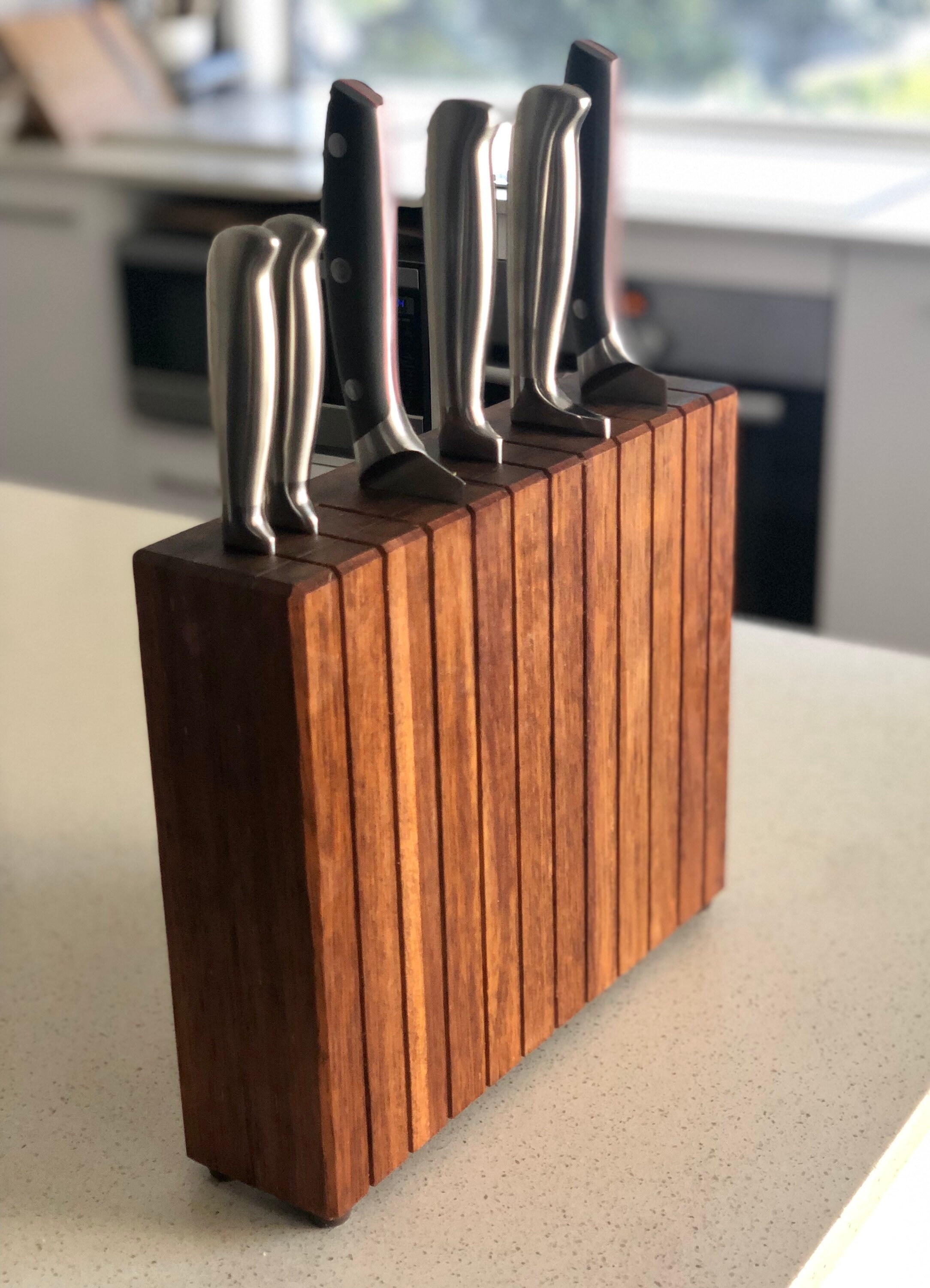 Medium Hand Made Wooden Knife Block in Merbau Timber Storage Etsy Canada