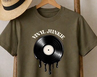 Vinyl Junkie T-Shirt, Retro Record Lover Gift, Music Collector Tee, Turntable Fan Present