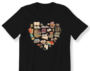 Book Heart For Men And Women T-shirt Book Lovers Book Addict Librarian Trendy T-shirt Bookish Top Graphic Tee Plus Size Available S-5XL Top