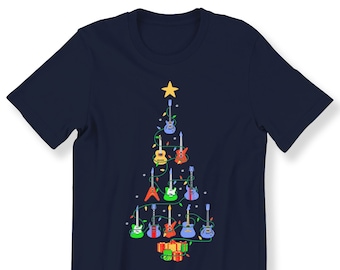 Christmas Guitar Tree For Men Women And Kids T-shirt Guitar Musician Gift Top Music Ukulele Tree Shirt Christmas Gift T-shirt Holiday Shirt